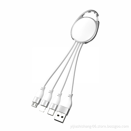 Promotional Gift 3in1 Universal Usb Charging Cable 2.4a Braided Multi-purpose 3 In1 Usb Keychain Usb Cable